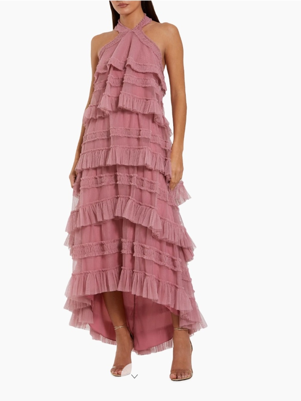 NWT Mac Duggal Cocktail Ruffle Halter Maxi Dress
